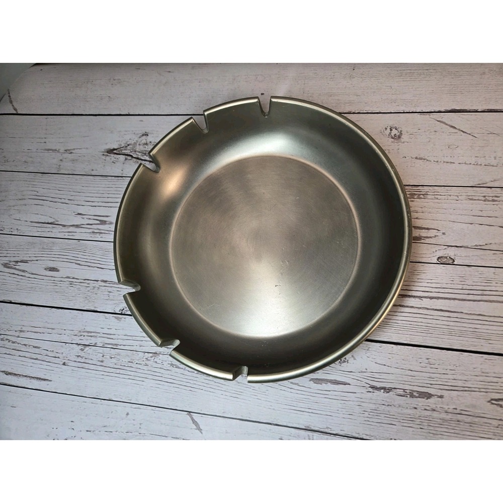 Vintage Solid Aluminum Gold Table Ashtray Large MCM 10" Diam x 2.25"H